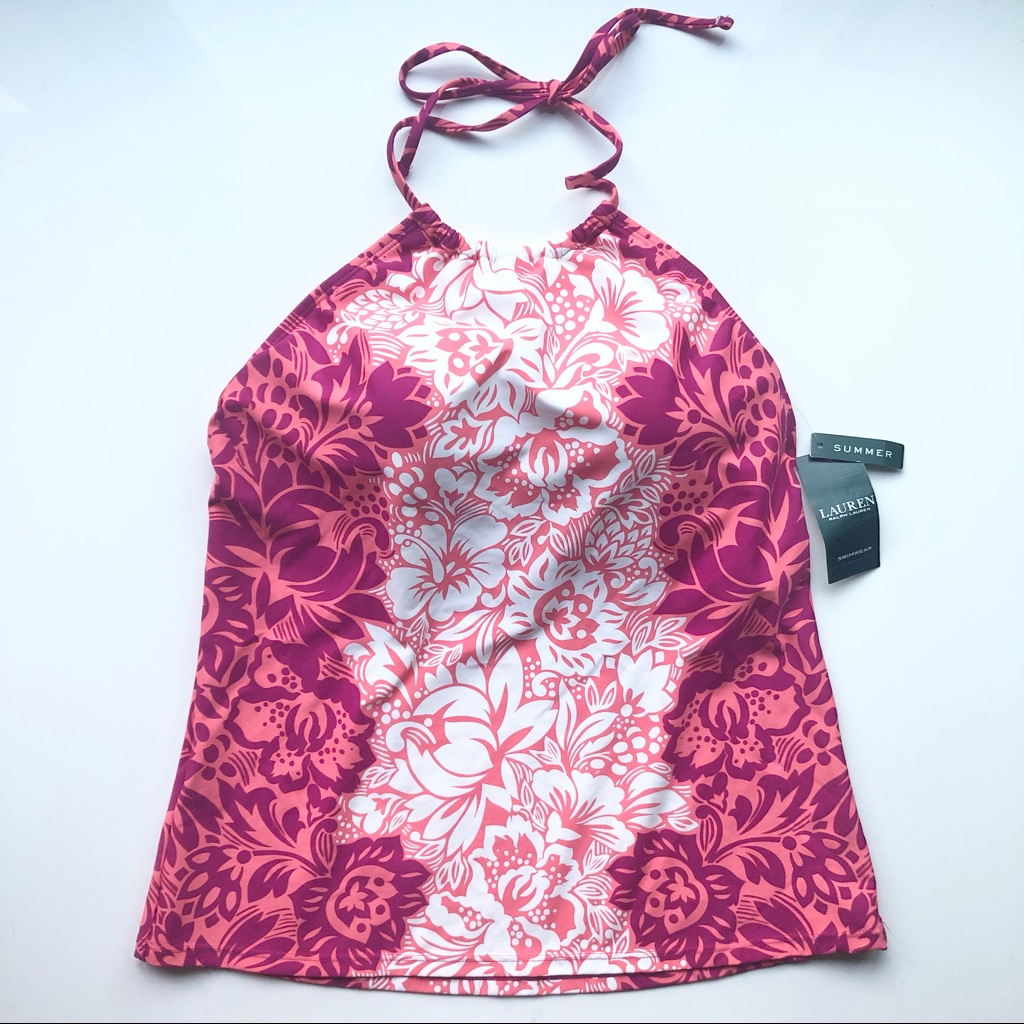 New Ralph Lauren Women’s Swim Top In Pink/White -Size 6